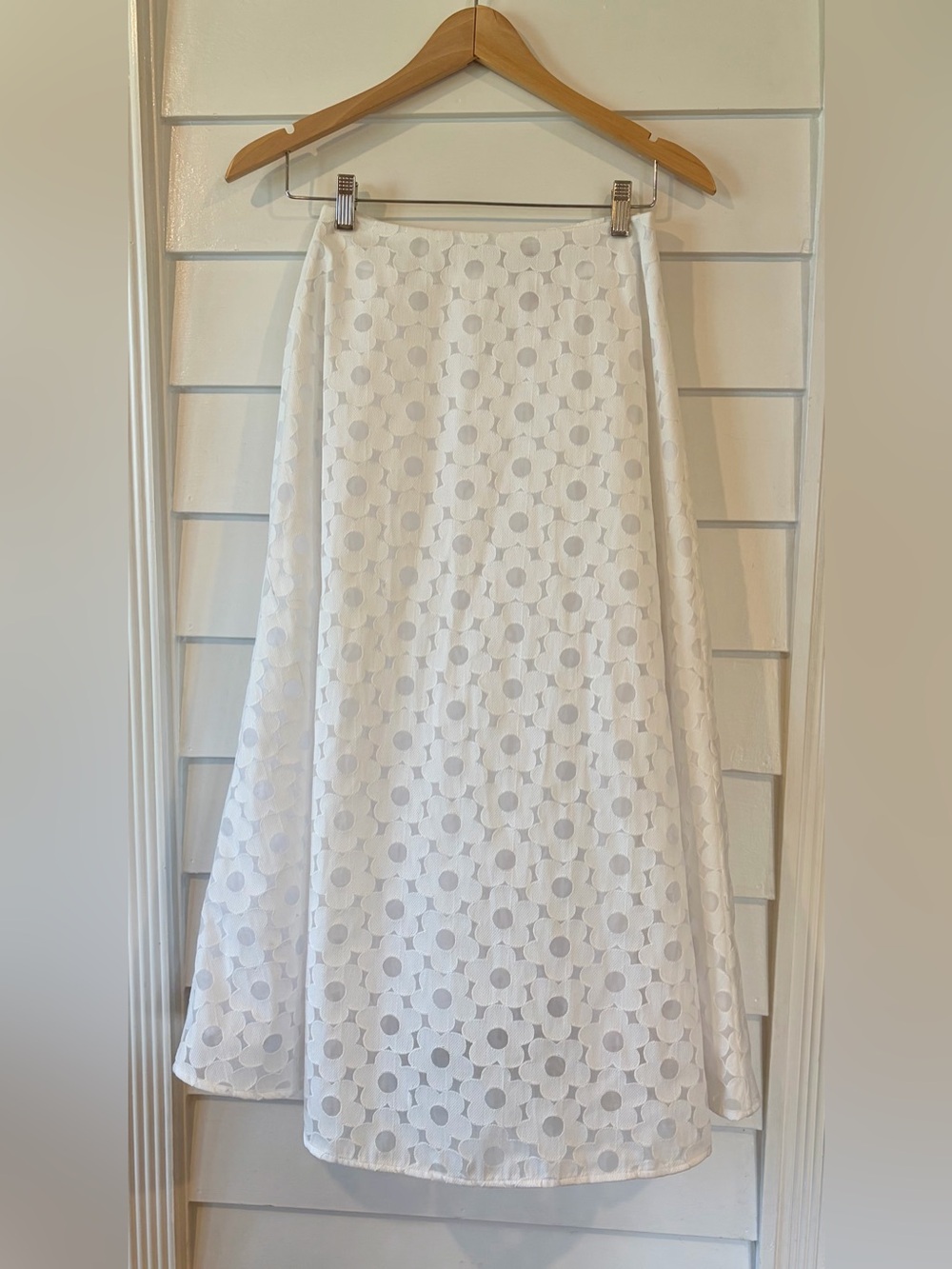 BURU White Floral Textured Midi Skirt Size XS Fully Lined